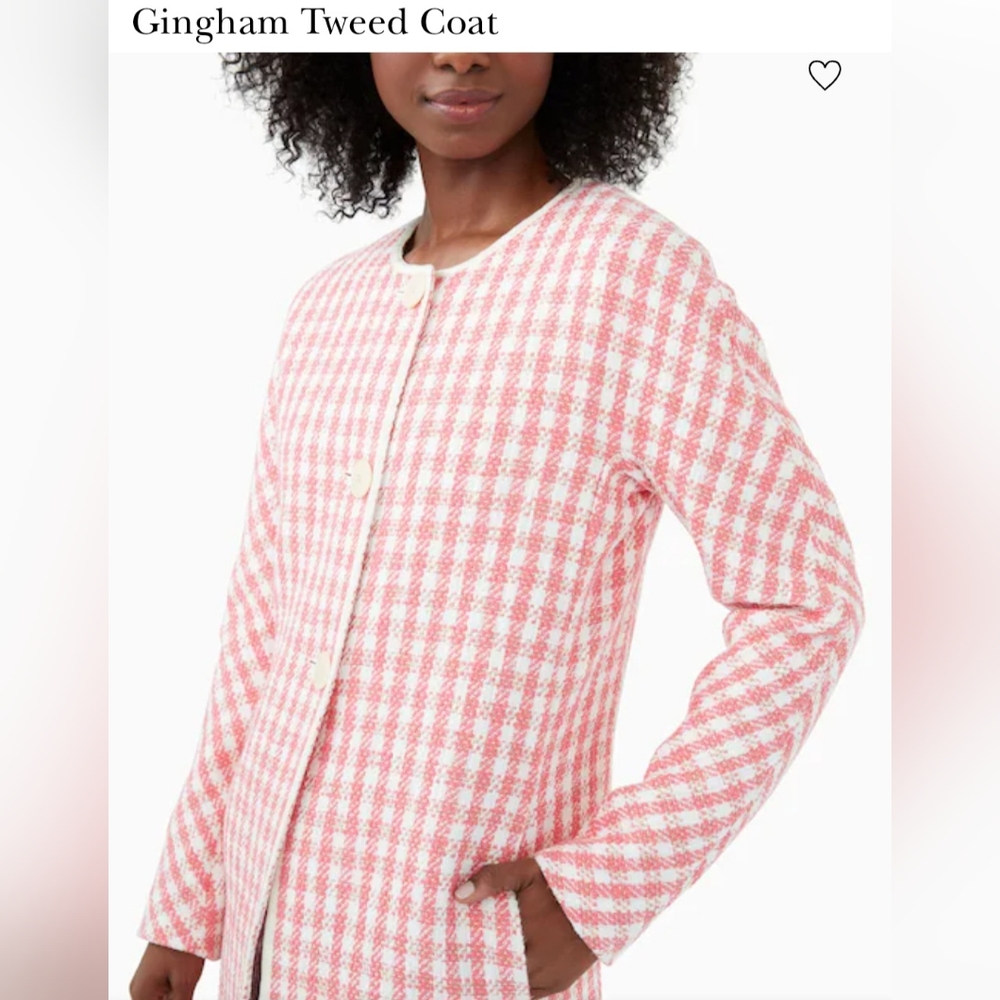 Kate Spade Peach Nectar Gingham Tweed Coat size S